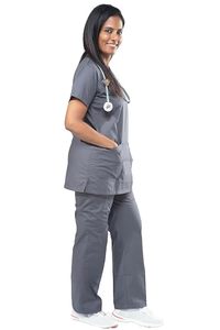 Unisex Gray V-Neck <b>Doctor</b> Scrub <b>Set</b> with Spandex Cotton Fabric Needle Detection Hospital Use Pants Included - Product Image 4
