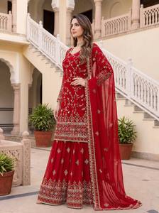 Factory Price OEM Premium <b>Red</b> Heavy Work Sharara Suit Traditional Indian Pakistani Ethnic Wear Readymade Kurti Sharara Set Whole - Product Image 2