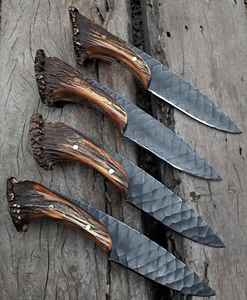 มีดล่าสัตว์ทำมือจากเหล็กกล้าคาร์บอนสูง ด้ามเขาสัตว์ แบบเต็มด้าม ผลิตโดยโรงงาน OEM ขายส่งโดยตรง เหมาะสำหรับกิจกรรมกลางแจ้ง ตั้งแคมป์ ของขวัญที่ดีที่สุด - Product Image 2