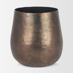 Maceta de Metal Bronce Oscuro Texturizado Rústico Hecha a Mano, Recipiente Decorativo Industrial Moderno, Ligero, para Sala de Estar - Product Image 1