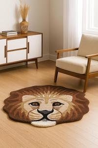 Alfombra de lana abstracta moderna hecha a mano, tonos cálidos de atardecer, con forma de cara de animal, para el hogar, picnic, alfombra lavable, hecha en India - Conjuntos de alfombras - Product Image 3