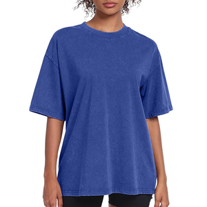 Camiseta Gráfica Azul con Cuello Redondo para Mujer, Talla Grande, Transpirable, 100% Algodón, Impresión de Logotipo Personalizado, Informal, Verano, Ecológica, Teñido Liso - Product Image 2