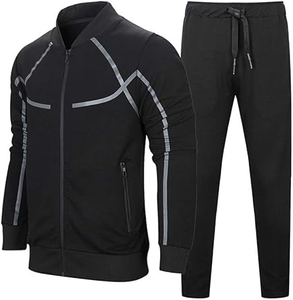 Conjunto Deportivo Transpirable para Hombre, Negro, Manga Larga, Cierre de Cremallera, Cuello Alto, Ropa Deportiva para Entrenamiento, Otoño, Corte Regular - Product Image 2