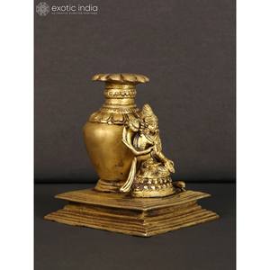 Petit vase Kuber en laiton fait à la main de 4 pouces pour la décoration de la maison et les cadeaux. Fabriqué en Inde - Product Image 4