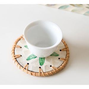 Wholesale Handmade Mother of Pearl Inlay Rattan Drink <b>Coaster</b> Decorative Coffee Tea Cup Mat for Home - Product Image 2