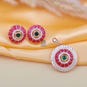Keshavi Ruby Green Polki Pendant Set-Gold Plated Zircon Fashion Jewelry for Festival & Bridal - Product Image 1