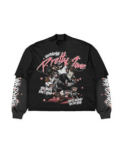 T-shirt à manches longues à double couche avec impression graphique personnalisée, style hip-hop rock, tendance - Product Image 4