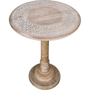 White Wash <b>Pine</b> Wood Cylindrical Side <b>Table</b> with Shelves | Wholesale Furniture - Product Image 3