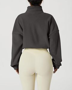 Women's Cropped <b>Fleece</b> <b>Jacket</b> Stand Collar Zip Up Full Sleeve Solid Color Autumn <b>Warm</b> Outerwear - Product Image 6