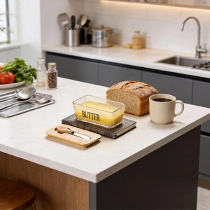 <b>Glass</b> Butter Dish With Wooden Lid Stylish Modern Kitchen Breakfast Butter Storage <b>Container</b> Elegant Serveware From India - Product Image 3
