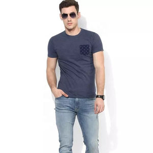 Camiseta de Cuello Redondo Azul Marino para Hombre con Diseño Clásico Ajustado, 100% Algodón Tejido, Transpirable y Elegante - Product Image 5