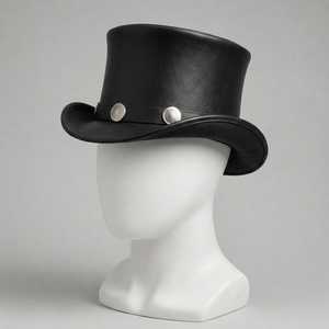 Unisex Leather Top <b>Hat</b> with Silver Buttons Casual <b>Party</b> <b>Hat</b> 56-58CM Adult Size Four Seasons - Product Image 1