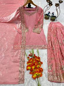 <b>Lunching</b> New Designer Silk Winter Party Wear Top and Plazzo <b>Set</b> with Fancy Duppata and Embroidery Work - Product Image 4