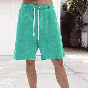 Custom Vintage Acid Wash Star Distressed Shorts for Men Women Casual 100% Cotton Fleece <b>Elastic</b> Waist Drawstring Shorts - Product Image 3