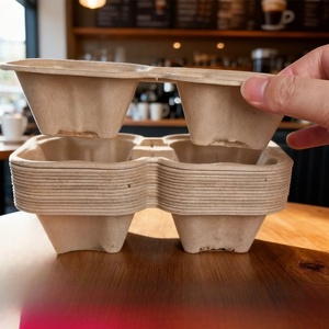 Support de tasses à café compostable en gros, plateau porte-tasses en fibre moulée pour 2 tasses, emballage de livraison de café pour deux tasses pour les cafés - Product Image 1
