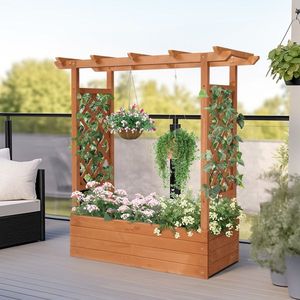 43.5*17.5*44.5 in Fir with Arched Lattice Raised Garden Bed Wooden Planting Frame Teak Color - Product Image 3