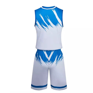 Men Basketball Jersey Set Blue White Geometric Animal Print Sleeveless Moisture Wicking <b>Athletic</b> Fit Front Logo Uniforms - Product Image 3