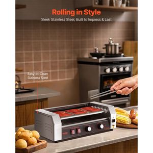 Griglia per Hot Dog a 5 Rulli in Acciaio Inox, 750W, Doppio Controllo della Temperatura, Macchina per Hot Dog Rimovibile, Accessori per BBQ - Product Image 4