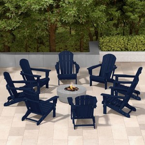 Premium Solid Teak Wood Adirondack Chair <b>Set</b> 8 Piece Navy Blue Patio <b>Garden</b> Lounge Furniture - Product Image 1