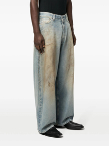 Jean en denim vintage pour homme, effet délavé, salissures de boue, coupe large, bleu clair, ample et décontracté, vente en gros - Product Image 5