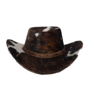 Chapeau de cowboy en fourrure unisexe, motif marron, noir et blanc, décontracté, pour adulte, 56-58 cm, quatre saisons - Product Image 1