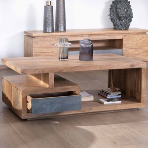 Table basse rectangulaire Vandana Golden Balance 120x70cm en acacia massif Paguera - Product Image 5