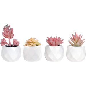Succulente Artificiali Rosa in Vasi di Ceramica, Piccolo Arrangiamento di Piante Finte per Decorazione Casa o Ufficio, Decorazione Scrivania per Donne - Product Image 1