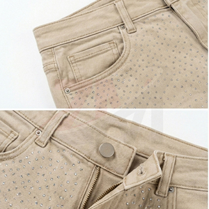 Shorts de Mezclilla Lavados para Hombre de Alta Calidad con Decoración de Diamantes de Imitación, Proveedor de Fábrica de Moda Urbana Premium - Product Image 4