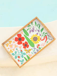 Bandeja de Almacenamiento de Madera Amarilla con Diseño Floral Rosa, Rectangular, Estilo Moderno y Lujoso, Acabado Pulido para Cocina, Baño, Mesa - Product Image 6