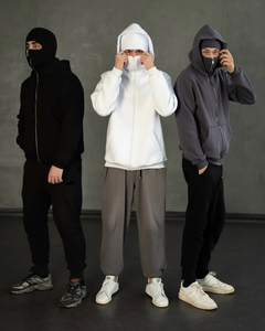 Sweat-shirt unisexe à capuche en polaire rouge surdimensionné avec motif masque, coupe-vent, 100 % coton, anti-boulochage, streetwear, vêtements d'hiver - Product Image 5