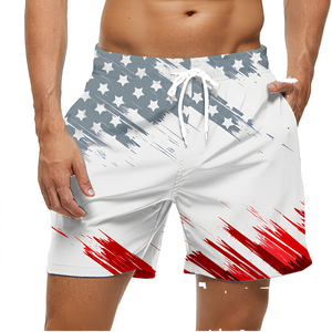 <b>Men's</b> Flag Print Board Shorts Quick Dry Polyester Swim <b>Trunks</b> With Pockets Drawstring Closure Casual Summer Wear - Product Image 6