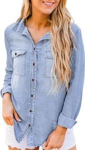 สินค้ามาใหม่ 2026 เสื้อผ้าแฟชั่นผู้หญิง OEM เสื้อเชิ้ตยีนส์ติดกระดุมทรงหลวม สไตล์ลำลอง ซักล้างได้ เสื้อเชิ้ตยีนส์สำหรับฤดูร้อน - Product Image 3