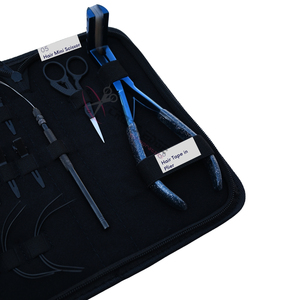 Premium Hair <b>Extension</b> Technician Toolkit with Blue Tape In Plier Loop Tool Mini Scissor Parting Finger Clips & Curved Needles - Product Image 4