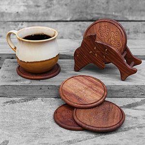 Ensemble de sous-verres élégants faits à la main en bois avec support de rangement, protection de table en bois naturel pour la salle à manger - Product Image 2