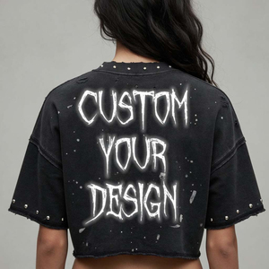 T-shirt personnalisé délavé à l'acide avec strass, 100 % coton, tissu doux et respirant, design graphique vintage tendance, prix abordable - Product Image 2