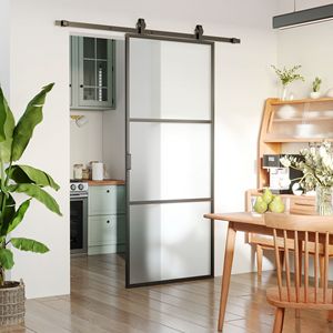 Porta Scorrevole Industriale in Vetro Temperato Satinato 36x84 con Kit Hardware Facile da Installare 6FT, Maniglia in Acciaio al Carbonio con Superficie Rifinita - Product Image 2