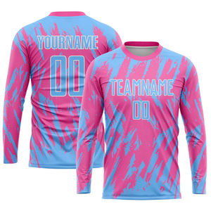 Custom Pink Light Blue-white Heat-transfer Soccer Uniform Jersey Full Customization High Quality Your Own Design Unisex Adult - Product Image 3