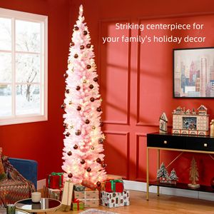 Tall Slim Noble Fir Artificial Christmas <b>Tree</b> with Warm White LED <b>Lights</b> Pre-Lit Branch Tips for Festive Christmas Decorations - Product Image 5