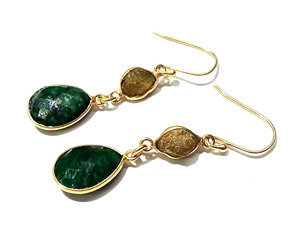 Natural Emerald & Peridot Drop <b>Earrings</b> Gold Plated Bezel Set Handmade Gemstone Dangle <b>Earring</b> Solid 925 Sterling <b>Silver</b> Jewelry - Product Image 1