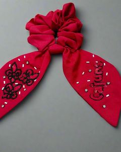 Barrette à cheveux florale rouge de luxe, nœud long en ruban, faite à la main, écologique, élégante, accessoires de cheveux de mariage pour femmes et filles - Product Image 4