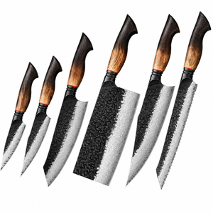Juego de Cuchillos de Cocina de Acero de Damasco Forjado a Mano, 6 Piezas, Mango de Madera de Fresno, Hoja Recta, 67 Capas - Product Image 1