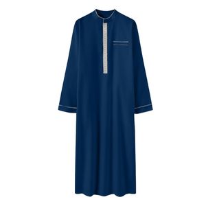 Túnica Azul Rey con Costuras en Contraste, de Algodón Fino, Ligera y Flexible, Corte Elegante, Estilo Árabe Tradicional, Cómoda para Festividades, para Hombre - Product Image 3