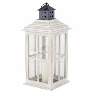 Lanterne en bois massif blanc de qualité supérieure avec dessus en métal et verre, porte-bougie décoratif suspendu ou à poser pour la décoration intérieure. - Product Image 4