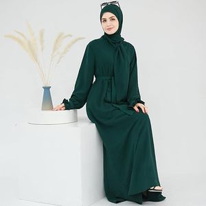 Women <b>Abaya</b> Hijab Robe Long Sleeve Floor Length Solid Color Modest Dress High Neck Loose Fit Daily Wear Green Polyester - Product Image 5