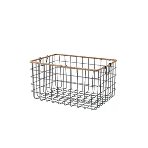 Metal Wire <b>Storage</b> Baskets Set of <b>3</b> Mesh Pantry <b>Bins</b> with Wooden Handles Kitchen Organizer Utility Containers for Fruit and Snac - Product Image 4