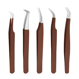 Lot de 5 pinces à cils personnalisées avec logo, manche marron mat, pinces de précision droites et courbées pour extensions de cils - Product Image 1