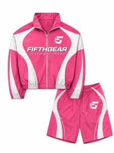 Pink White windbreaker set Sporty 2 Piece Shorts Set Women's Stand Collar Track Jacket And Shorts Spring Summer Wear Quick Dry - Product Image 3