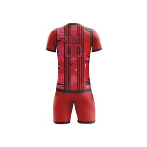 Camiseta de fútbol personalizada con cuello redondo, uniforme de fútbol por sublimación, camiseta y pantalón corto de fútbol, precio al por mayor, servicio OEM - Product Image 4
