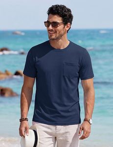 T-shirt en coton bordeaux pour homme, manches courtes, col rond, jersey décontracté, couleur unie, tee-shirt uni - Product Image 3