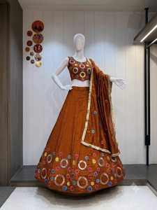 Traditional Indian Pakistani <b>Women</b> <b>Lehenga</b> Choli Embroidered Floor-Length Loose Fit Wedding Wear Cotton Stretchable - Product Image 5